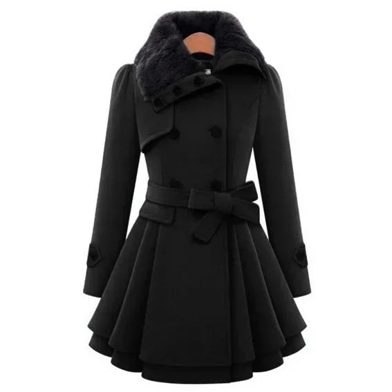 Women's Woolen Jacket Long Slimming Smoothing Overcoat Double Row Buttoned Narrow Fit European And American Style