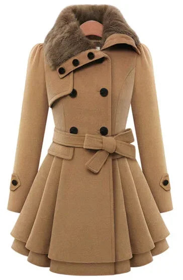 Women's Woolen Jacket Long Slimming Smoothing Overcoat Double Row Buttoned Narrow Fit European And American Style