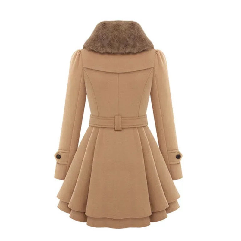 Women's Woolen Jacket Long Slimming Smoothing Overcoat Double Row Buttoned Narrow Fit European And American Style