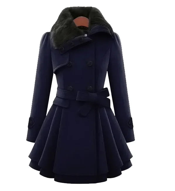 Women's Woolen Jacket Long Slimming Smoothing Overcoat Double Row Buttoned Narrow Fit European And American Style