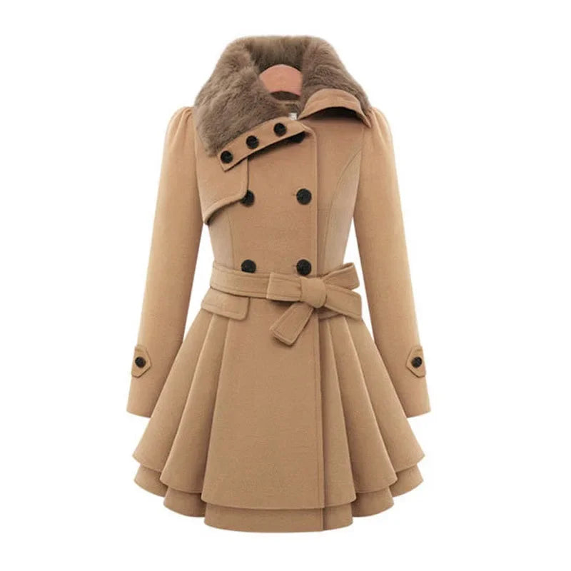 Women's Woolen Jacket Long Slimming Smoothing Overcoat Double Row Buttoned Narrow Fit European And American Style