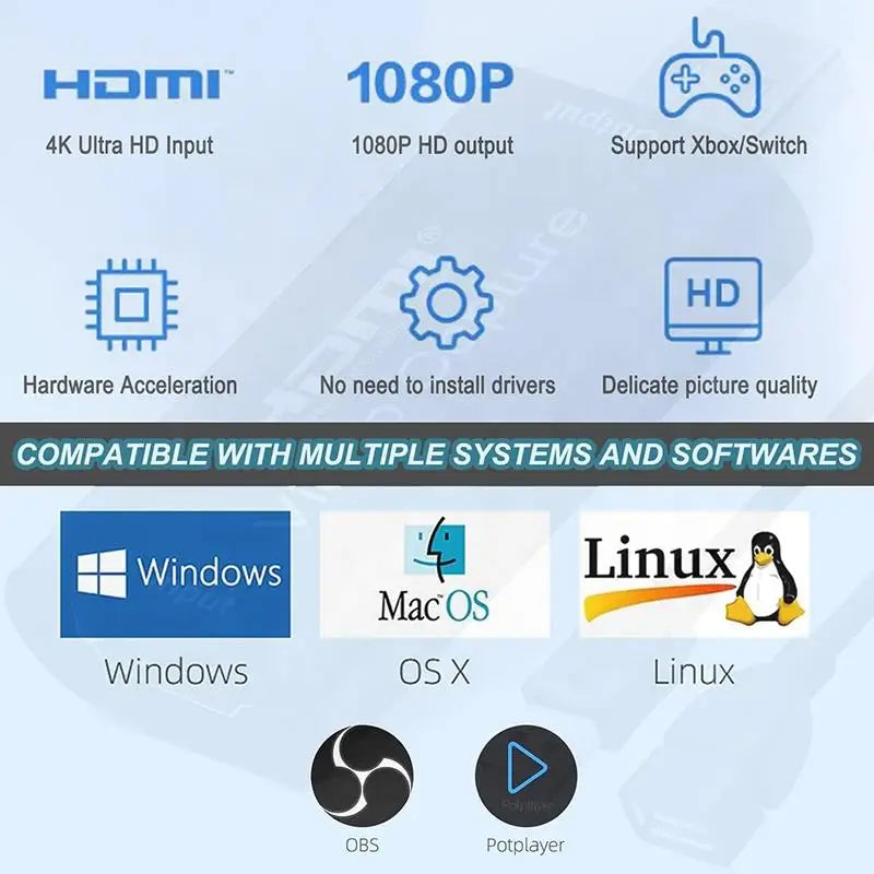 1080p HDMI USB Capture Device-0Video Recording,Seamless Streaming,Perfect for Gaming & Conferencing.Compatible with Mac &PC