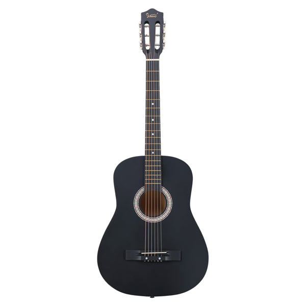 Matte Black 38-inch Round Acoustic Guitar With Picks, Strings, Capo, Case, Tuner, And Strap